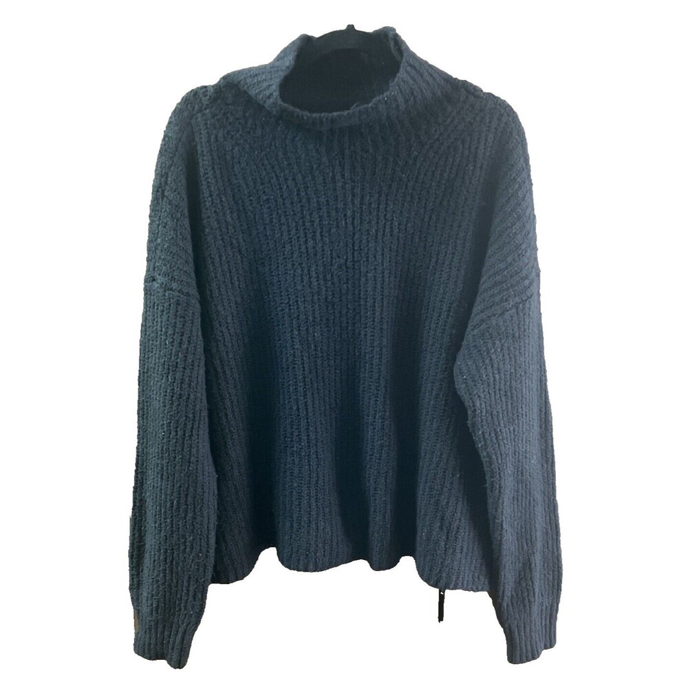 Anthropologie Turtleneck‎ Black Sweater XL- Ribbed Knit Cotton Blend